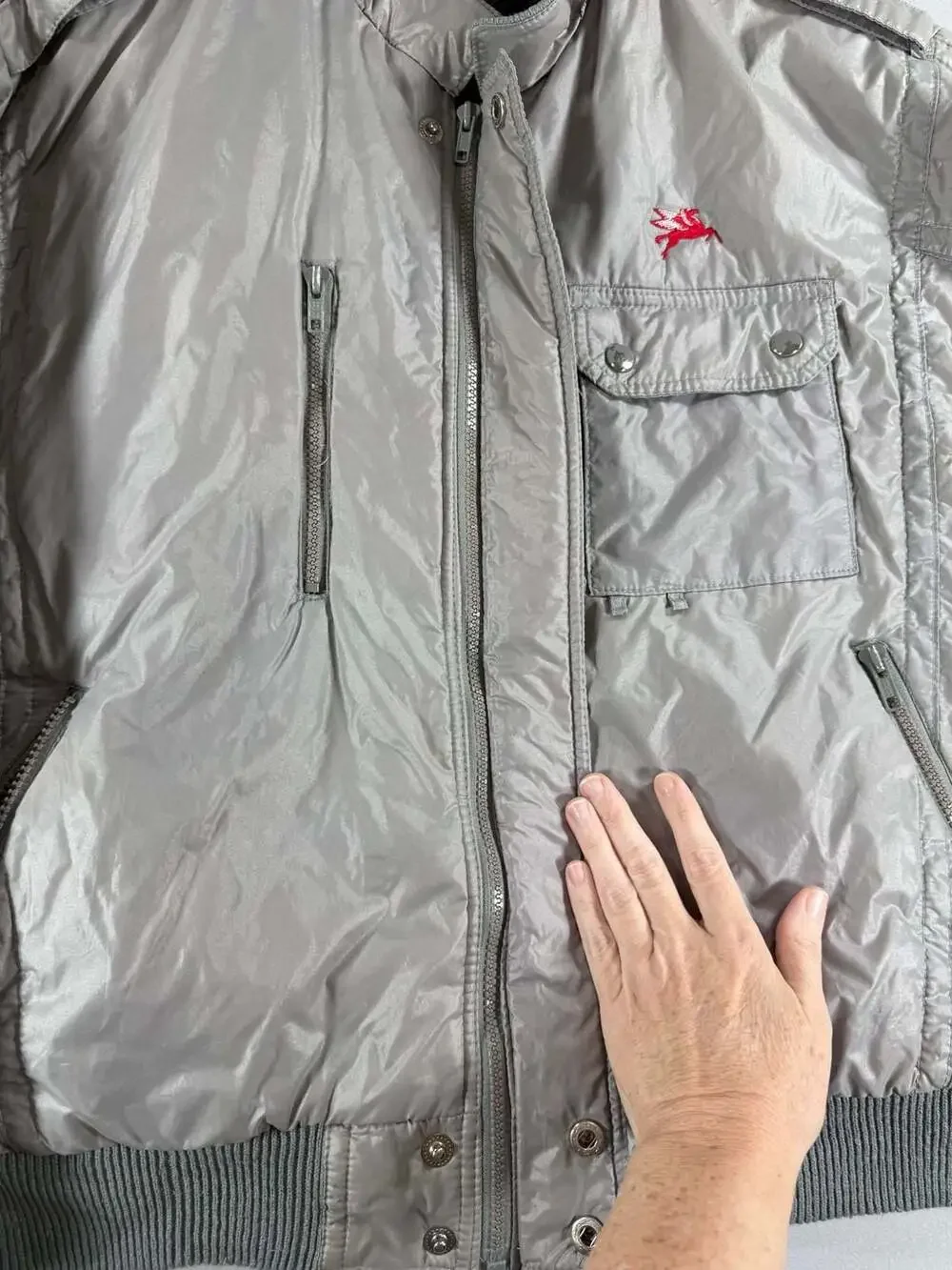 Vintage Upstream Racing Division Gray Bomber Jacket XL